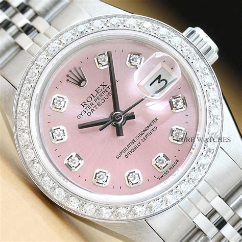 rolex datejust automatic pink dial stainless steel ladies watch|rolex pink face diamond bezel.